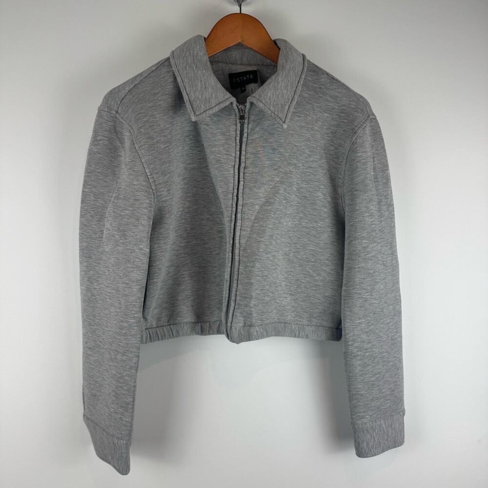1. State Women's Front Zip Cropped Light Gray Jacket ~ XS